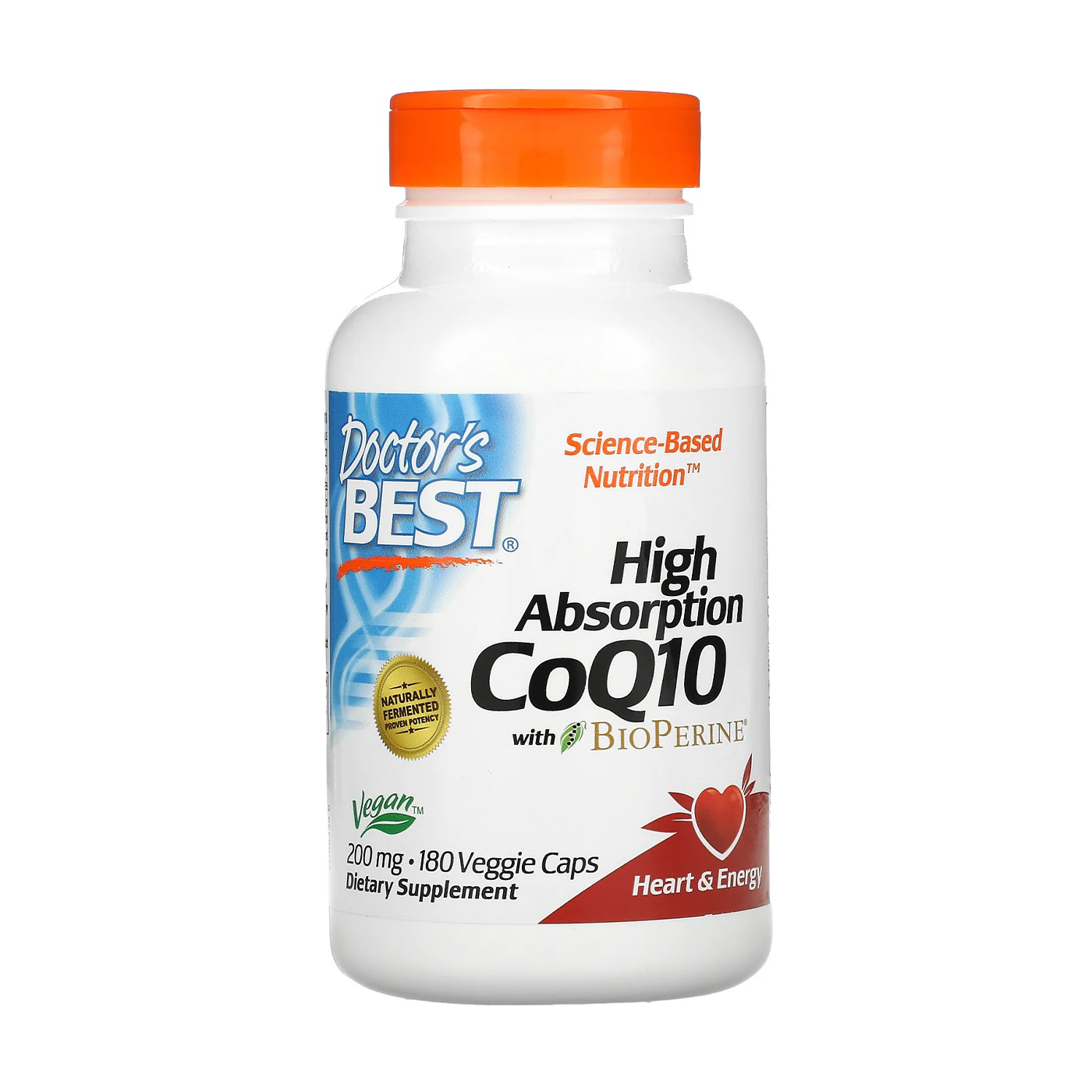 Коензим Q10 Doctor's Best High Absorption CoQ10 With Bioperine 200 мг, 180 веганських капсул